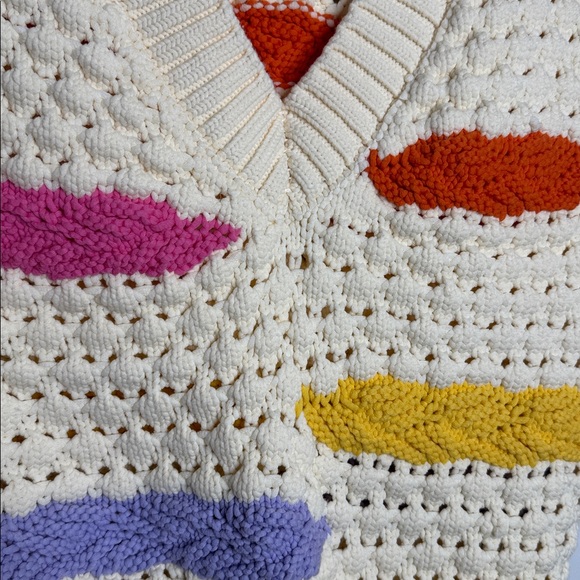 Dear John Gabra pointelle Ivory sweater Vest size XS with multi color stripes - Picture 4 of 7